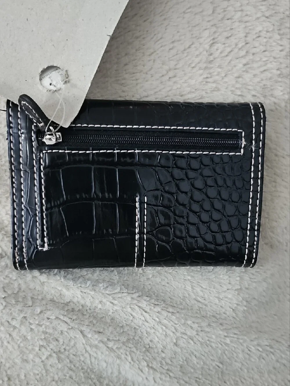 Liz Claiborne Black Croc-Embossed Wristlet with White Stitching